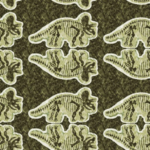 Πράσινο Τρίκερατο Απολιθωμάτων Δεινοσαύρων Χωρίς Ραφή Μοτίβο Ουδέτερη Ιουρασική Σιλουέτα — Φωτογραφία Αρχείου