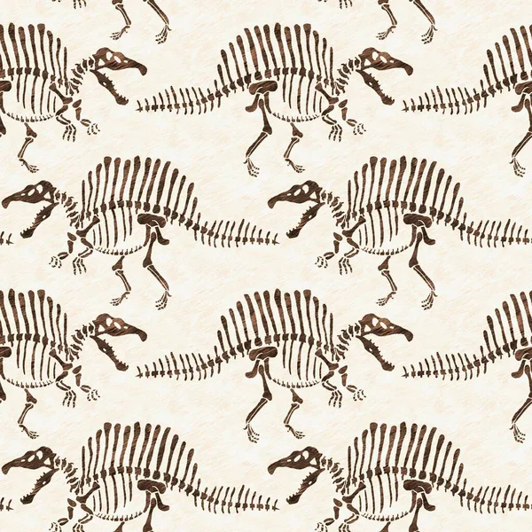 Brown Hand Drawn Spinosaurus Fossil Bones Dinosaur Seamless Pattern Gender —  Fotos de Stock