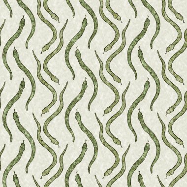 Bebek odası dekorasyonu için şirin bir safari yılanı deseni. Kusursuz sürüngen yeşil desenli cinsiyet nötr iz tasarımı.