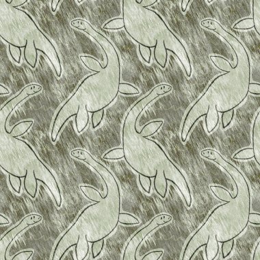 Kahverengi el plesiosaur dinazorunu kusursuz şekilde çizmiş. Bebek yuvası için cinsiyet Nötr Jurasik fosil silueti. Müze, nesli tükenme ve tekstil tasarımı için cinsiyet ayrımı yapılmamış ev dekorasyonu