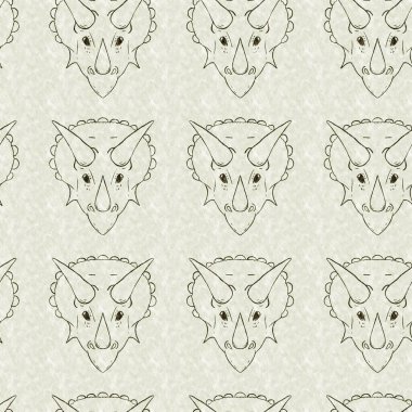 Yeşil el triceratops dinozor deseni çizdi. Bebek yuvası için cinsiyet Nötr Jurasik fosil silueti. Müze, nesli tükenme ve tekstil tasarımı için cinsiyet ayrımı yapılmamış ev dekorasyonu