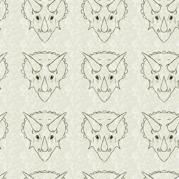 Green hand drawn triceratops dinosaur seamless pattern. Gender Neutral Jurassic fossil silhouette for baby nursery. Gender neutral home decor for museum, extinction and textile design