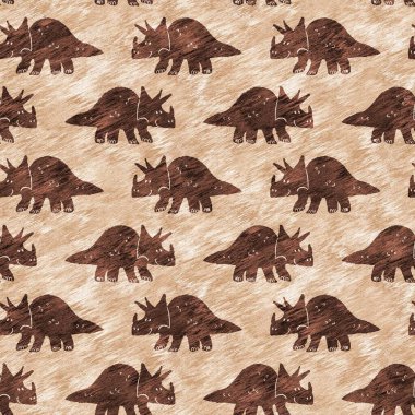 Hand drawn triceratops dinosaur seamless pattern. Gender Neutral Jurassic fossil silhouette for baby nursery. Gender neutral home decor for museum, excintion and textile design