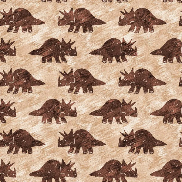 Hand drawn triceratops dinosaur seamless pattern. Gender Neutral Jurassic fossil silhouette for baby nursery. Gender neutral home decor for museum, excintion and textile design