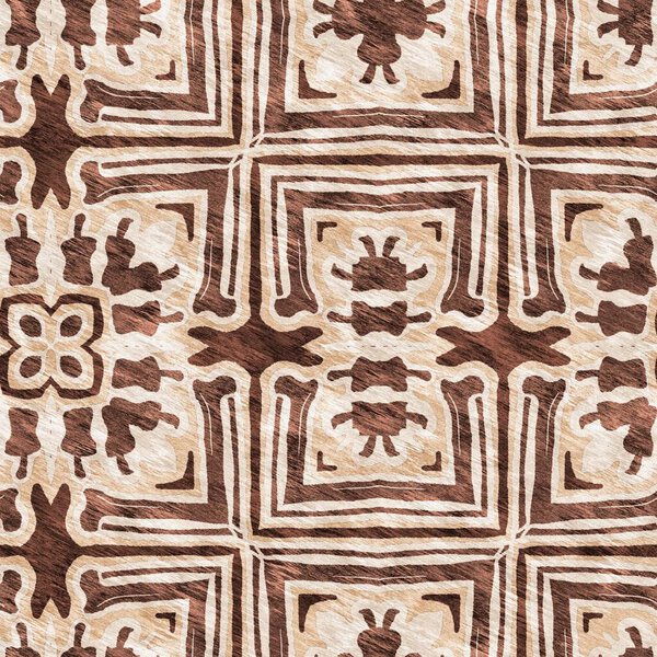 Mosaic geometric brown seamless texture pattern. Trendy kaleidoscope woven design for printed fabric. Rough abstract textile design