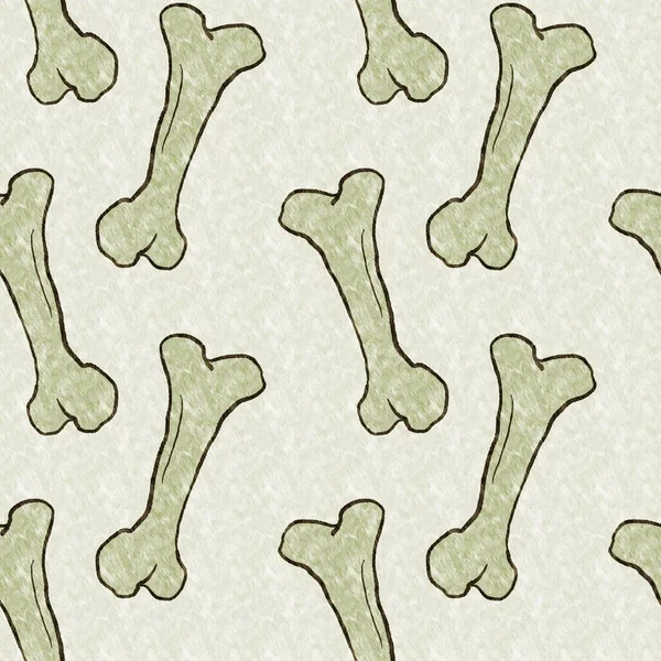 Green hand drawn dinosaur bone seamless pattern. Gender Neutral Jurassic fossil silhouette for baby nursery. Home decor for museum, extinction and textile design