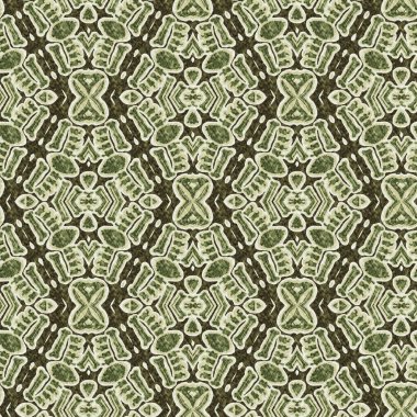 Mozaik geometrik yeşil, pürüzsüz doku deseni. Yazılı kumaş için modaya uygun kaleydoskop tasarımı. Sert soyut tekstil tasarımı