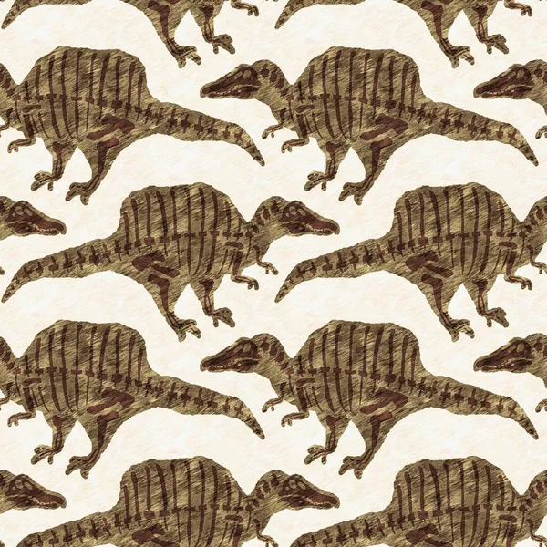 Brown Hand Drawn Spinosaurus Fossil Bones Dinosaur Seamless Pattern Gender — Stockfoto