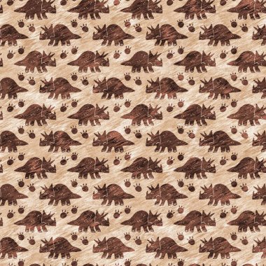 El çizimi Triceratops dinozor pürüzsüz desen. Bebek yuvası için cinsiyet Nötr Jurasik fosil silueti. Müze, excintion ve tekstil tasarımı için cinsiyet ayrımı yapılmamış ev dekorasyonu