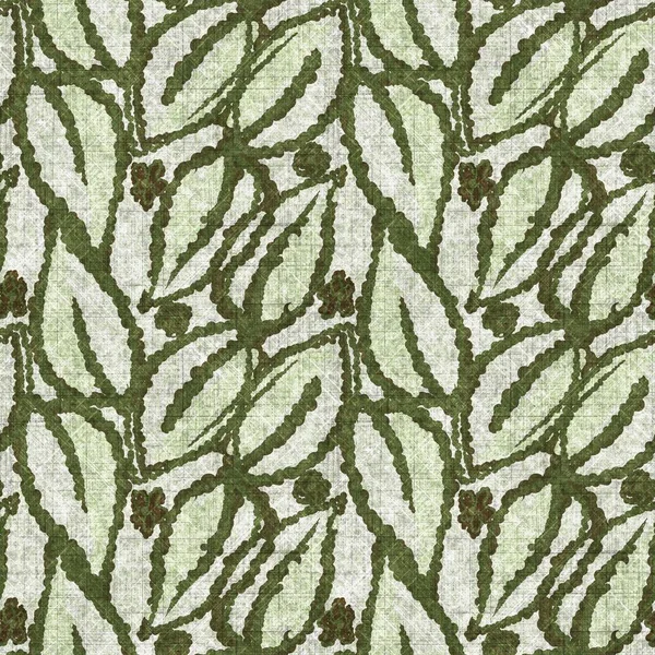 Botanical Foliage Seamless Hand Drawn Linen Style Pattern Organic Leaf — Stock Photo, Image