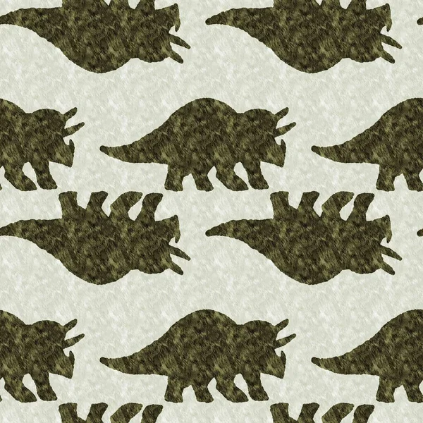 Green Hand Drawn Triceratops Dinosaur Seamless Pattern Gender Neutral Jurassic — стоковое фото