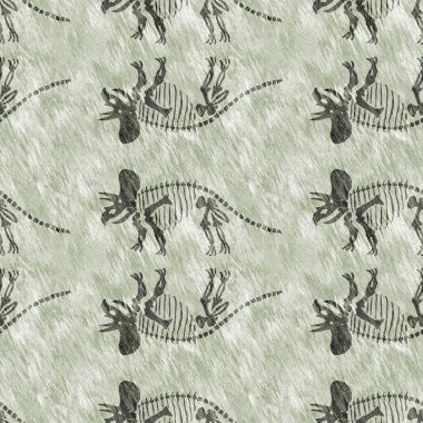 El çizimi triceratops fosil kemikler dinazor dikişsiz desen. Cinsiyet Tarafsız Jurasik siluet. Müze, excintion ve tekstil tasarımı için ev dekorasyonu