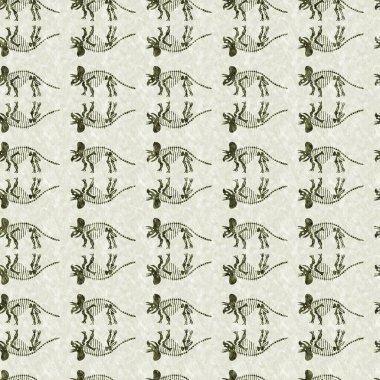 Yeşil triceratops dinozor fosil kemikleri kusursuz desen. Bebek odası için cinsiyet olarak Tarafsız Jurasik siluet. Müze, nesli tükenme ve tekstil tasarımı için cinsiyet ayrımı yapılmamış ev dekorasyonu