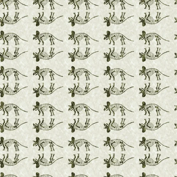 Green Triceratops Dinosaur Fossil Bones Seamless Pattern Gender Neutral Jurassic — Stock Photo, Image