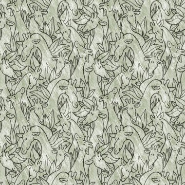 Bebek odası dekorasyonu için şirin bir safari vahşi zürafa deseni. Kusursuz Afrikalı kürklü yeşil, cinsiyet dokusuna sahip nötr baskı tasarımı.