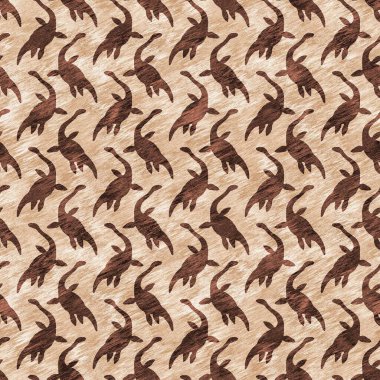 Kahverengi el plesiosaur dinazorunu kusursuz şekilde çizmiş. Bebek yuvası için cinsiyet Nötr Jurasik fosil silueti. Müze, nesli tükenme ve tekstil tasarımı için cinsiyet ayrımı yapılmamış ev dekorasyonu 