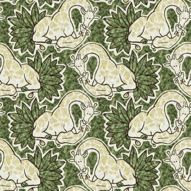 Bebek odası dekorasyonu için şirin bir safari vahşi zürafa deseni. Kusursuz Afrikalı kürklü yeşil, cinsiyet dokusuna sahip nötr baskı tasarımı.