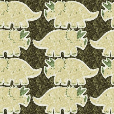 Yeşil el triceratops dinozor deseni çizdi. Bebek yuvası için cinsiyet Nötr Jurasik fosil silueti. Müze, nesli tükenme ve tekstil tasarımı için cinsiyet ayrımı yapılmamış ev dekorasyonu