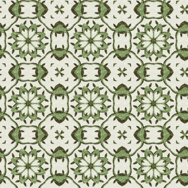 Mozaik geometrik yeşil, pürüzsüz doku deseni. Yazılı kumaş için modaya uygun kaleydoskop tasarımı. Sert soyut tekstil tasarımı