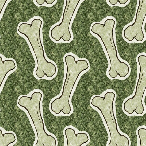 Green Hand Drawn Dinosaur Bone Seamless Pattern Gender Neutral Jurassic —  Fotos de Stock