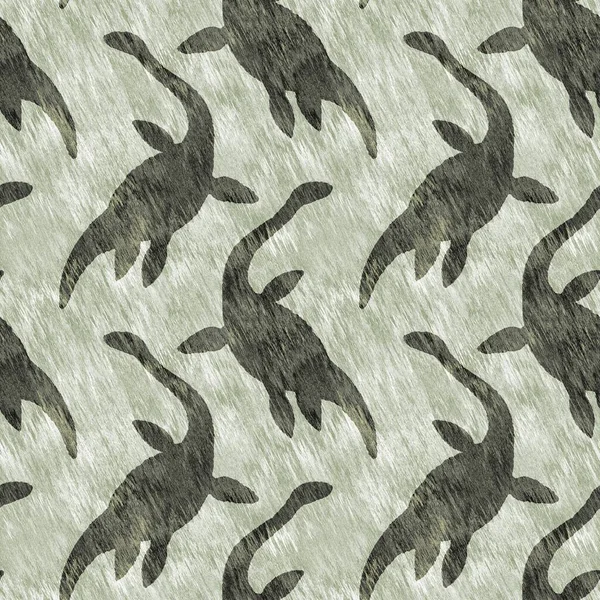 Brown Hand Drawn Plesiosaur Dinosaur Seamless Pattern Gender Neutral Jurassic — Foto de Stock