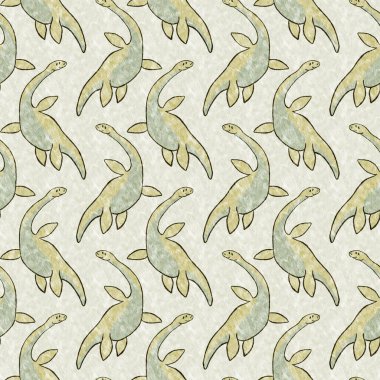 Yeşil el plesiosaur dinazorunu kusursuz şekilde çizdi. Bebek yuvası için cinsiyet Nötr Jurasik fosil silueti. Müze, nesli tükenme ve tekstil tasarımı için cinsiyet ayrımı yapılmamış ev dekorasyonu