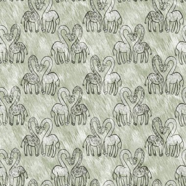 Bebek odası dekorasyonu için şirin bir safari vahşi zürafa deseni. Kusursuz Afrikalı kürklü yeşil, cinsiyet dokusuna sahip nötr baskı tasarımı.