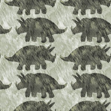 Yeşil el triceratops dinozor deseni çizdi. Bebek yuvası için cinsiyet Nötr Jurasik fosil silueti. Müze, nesli tükenme ve tekstil tasarımı için cinsiyet ayrımı yapılmamış ev dekorasyonu