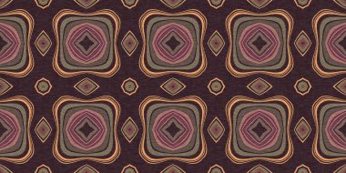 Topraksı renkler 60 'ların gerisinde geometrik, pürüzsüz sınır deseni, kahverengi tonda. Modern vintage jeo dokuma kumaş kenar süslemesi. Klasik kurdele pankartı