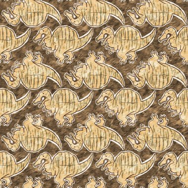 Kahverengi el, Spinosaurus dinazorların kusursuz desenlerini çizdi. Bebek yuvası için cinsiyet Nötr Jurasik fosil silueti. Müze, neslin tükenmesi ve tekstil tasarımı için ev dekorasyonu