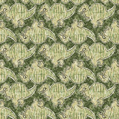 Yeşil el, Spinosaurus dinazorunu kusursuz şekilde çizdi. Bebek yuvası için cinsiyet Nötr Jurasik fosil silueti. Müze, neslin tükenmesi ve tekstil tasarımı için ev dekorasyonu