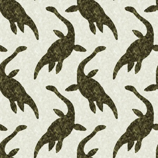 Green Hand Drawn Plesiosaur Dinosaur Seamless Pattern Gender Neutral Jurassic — Stockfoto