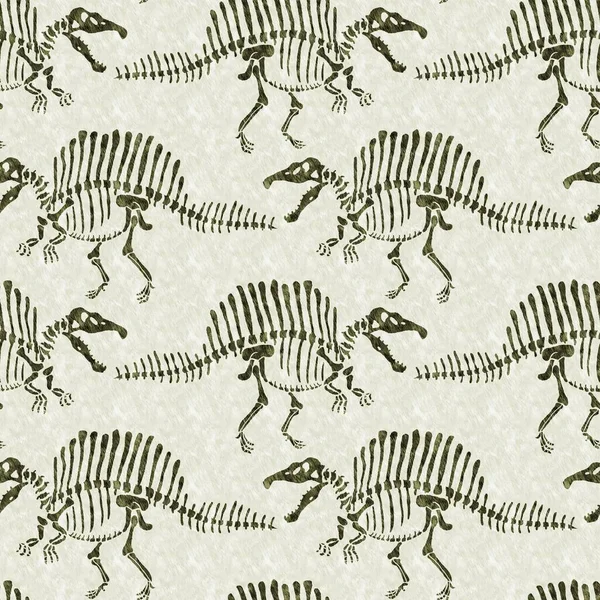 Green Hand Drawn Spinosaurus Fossil Bones Dinosaur Seamless Pattern Gender — Stockfoto