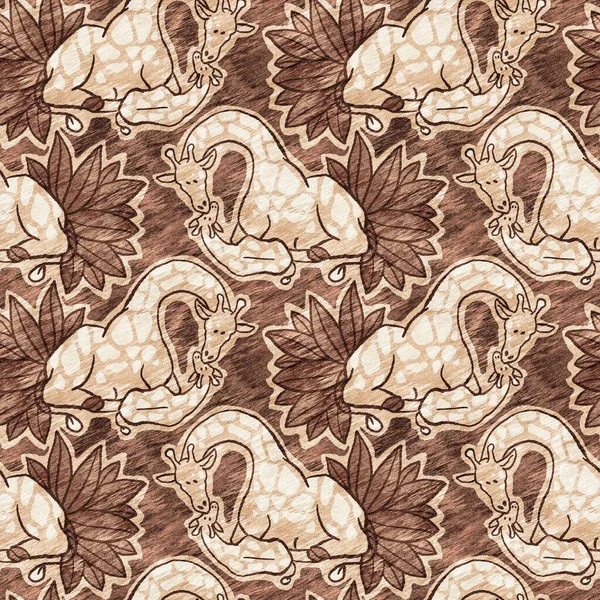 可爱的野生长颈鹿动物图案为婴儿房间装饰 无缝制的非洲毛皮棕色结构中性印花设计 — 图库照片