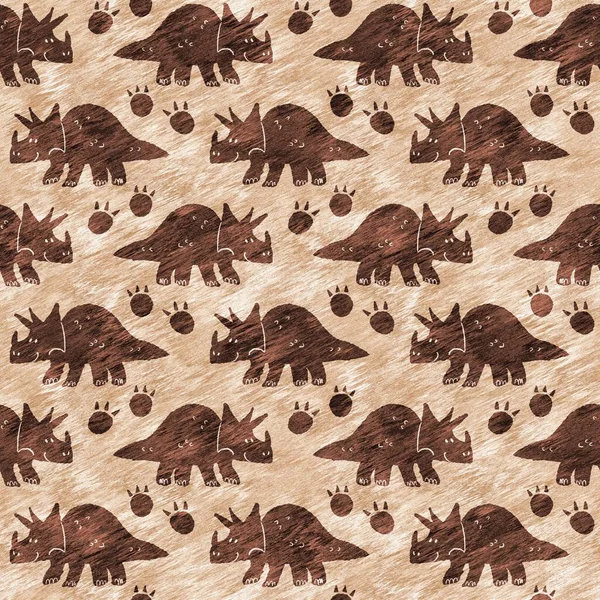 Hand drawn triceratops dinosaur seamless pattern. Gender Neutral Jurassic fossil silhouette for baby nursery. Gender neutral home decor for museum, excintion and textile design