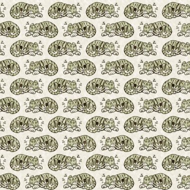 Bebek odası dekorasyonu için şirin bir safari vahşi kaplan deseni. Kusursuz büyük kedi kürklü yeşil desenli cinsiyet nötr iz tasarımı