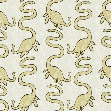 Yeşil el plesiosaur dinazorunu kusursuz şekilde çizdi. Bebek yuvası için cinsiyet Nötr Jurasik fosil silueti. Müze, nesli tükenme ve tekstil tasarımı için cinsiyet ayrımı yapılmamış ev dekorasyonu