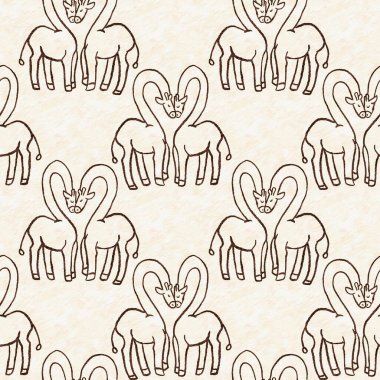 Bebek odası dekorasyonu için şirin bir safari vahşi zürafa deseni. Kusursuz Afrikalı kürklü kahverengi cinsiyet dokusuna sahip nötr iz tasarımı