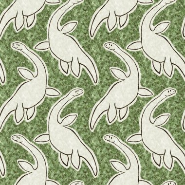 Yeşil el plesiosaur dinazorunu kusursuz şekilde çizdi. Bebek yuvası için cinsiyet Nötr Jurasik fosil silueti. Müze, nesli tükenme ve tekstil tasarımı için cinsiyet ayrımı yapılmamış ev dekorasyonu