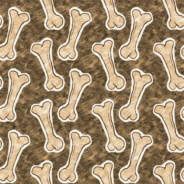 Brown hand drawn dinosaur bone seamless pattern. Gender Neutral Jurassic fossil silhouette for baby nursery. Home decor for museum, extinction and textile design