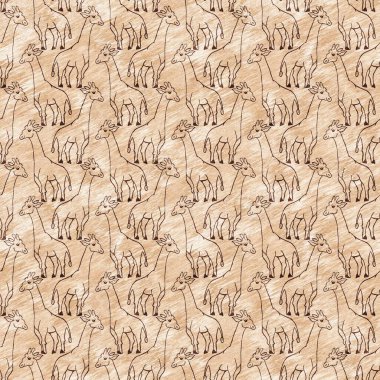 Bebek odası dekorasyonu için şirin bir safari vahşi zürafa deseni. Kusursuz Afrikalı kürklü kahverengi cinsiyet dokusuna sahip nötr iz tasarımı