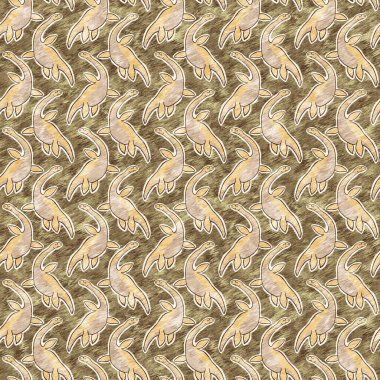 Kahverengi el plesiosaur dinazorunu kusursuz şekilde çizmiş. Bebek yuvası için cinsiyet Nötr Jurasik fosil silueti. Müze, nesli tükenme ve tekstil tasarımı için cinsiyet ayrımı yapılmamış ev dekorasyonu