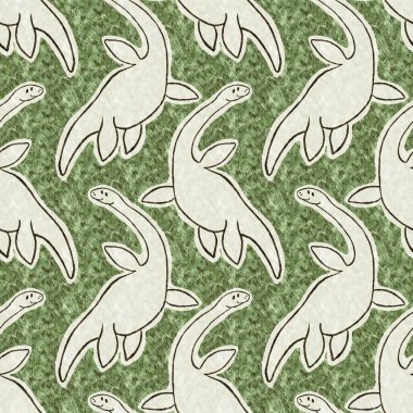 Yeşil el plesiosaur dinazorunu kusursuz şekilde çizdi. Bebek yuvası için cinsiyet Nötr Jurasik fosil silueti. Müze, nesli tükenme ve tekstil tasarımı için cinsiyet ayrımı yapılmamış ev dekorasyonu