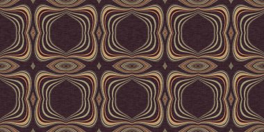 Topraksı renkler 60 'ların gerisinde geometrik, pürüzsüz sınır deseni, kahverengi tonda. Modern vintage jeo dokuma kumaş kenar süslemesi. Klasik kurdele pankartı