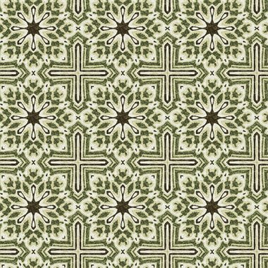 Mozaik geometrik yeşil, pürüzsüz doku deseni. Yazılı kumaş için modaya uygun kaleydoskop tasarımı. Sert soyut tekstil tasarımı