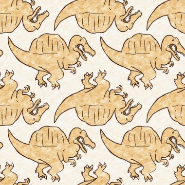 Kahverengi el, Spinosaurus dinazorların kusursuz desenlerini çizdi. Bebek yuvası için cinsiyet Nötr Jurasik fosil silueti. Müze, neslin tükenmesi ve tekstil tasarımı için ev dekorasyonu