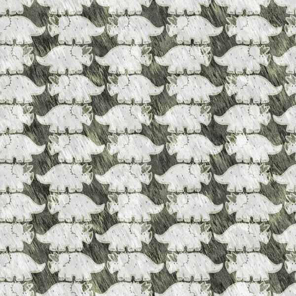 Green Hand Drawn Triceratops Dinosaur Seamless Pattern Gender Neutral Jurassic —  Fotos de Stock