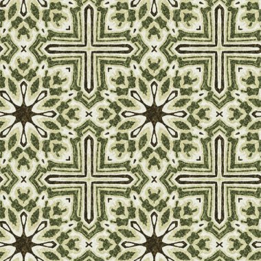Mozaik geometrik yeşil, pürüzsüz doku deseni. Yazılı kumaş için modaya uygun kaleydoskop tasarımı. Sert soyut tekstil tasarımı