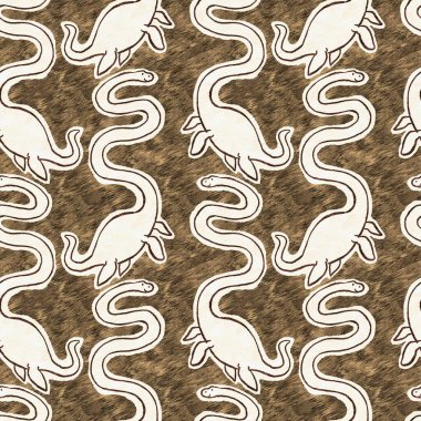 Kahverengi el plesiosaur dinazorunu kusursuz şekilde çizmiş. Bebek yuvası için cinsiyet Nötr Jurasik fosil silueti. Müze, nesli tükenme ve tekstil tasarımı için cinsiyet ayrımı yapılmamış ev dekorasyonu