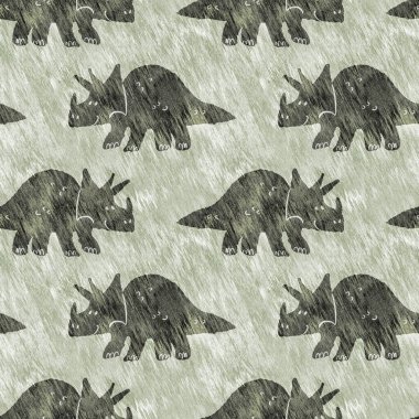 Yeşil el triceratops dinozor deseni çizdi. Bebek yuvası için cinsiyet Nötr Jurasik fosil silueti. Müze, nesli tükenme ve tekstil tasarımı için cinsiyet ayrımı yapılmamış ev dekorasyonu